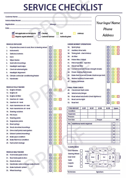 Vehicle service A4 duplicate pad checklist Used car service inc your details