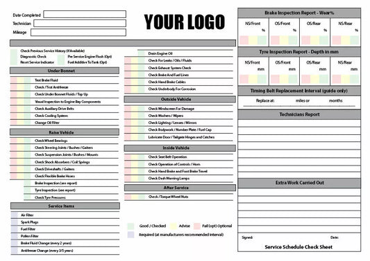 Vehicle service A4 duplicate pad checklist Used car service inc your details