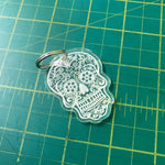 Candy skull / day of the dead key chain. Made from acrylic laser engraved and cut. - Bangor Signage, Print & Embroidery