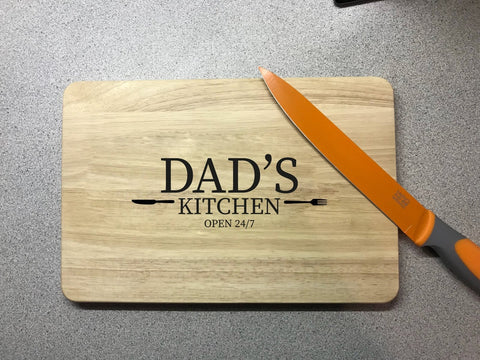 Dads kitchen wooden chopping board. Engraved cutting board. Perfect for serving cheese, bread etc. Perfect Christmas gift. - Bangor Signage, Print & Embroidery