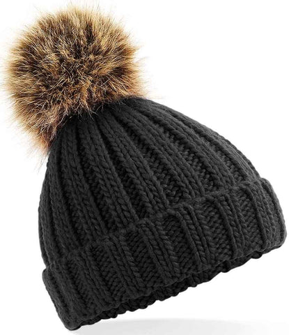 Embroidered Beechfield Faux Fur Pop Pom Chunky Beanie Junior - BB412B - Bangor Signage, Print & Embroidery