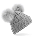 Embroidered Beechfield Junior Faux Fur Double Pop Pom Beanie - BB414B - Bangor Signage, Print & Embroidery