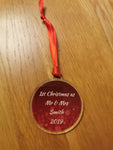Personalised name 1st Christmas. Newly wed, married Mr and Mrs acrylic bauble - Bangor Signage, Print & Embroidery