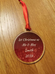 Personalised name 1st Christmas. Newly wed, married Mr and Mrs acrylic bauble - Bangor Signage, Print & Embroidery