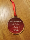 Personalised name 1st Christmas. Newly wed, married Mr and Mrs acrylic bauble - Bangor Signage, Print & Embroidery