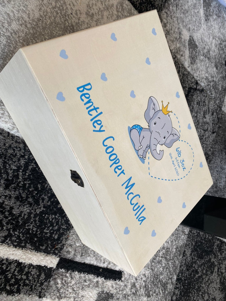 Personalised New born baby boy gift. Memory box for keepsakes and