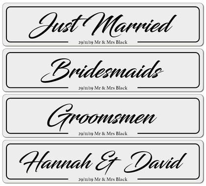 Wedding Car Show Plates, Number plates, Personalised Names, Bridesmaids, Groomsmen, Just Married - Bangor Signage, Print & Embroidery